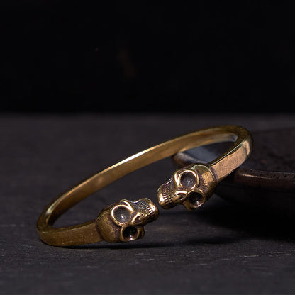 Copper Double Skull Spiritual Protection Bracelet Bangle
