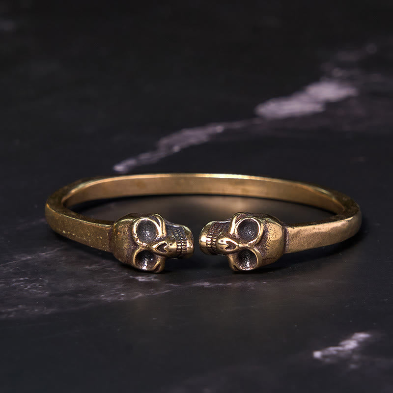 Copper Double Skull Spiritual Protection Bracelet Bangle