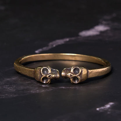 Copper Double Skull Spiritual Protection Bracelet Bangle