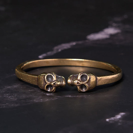 Copper Double Skull Spiritual Protection Bracelet Bangle