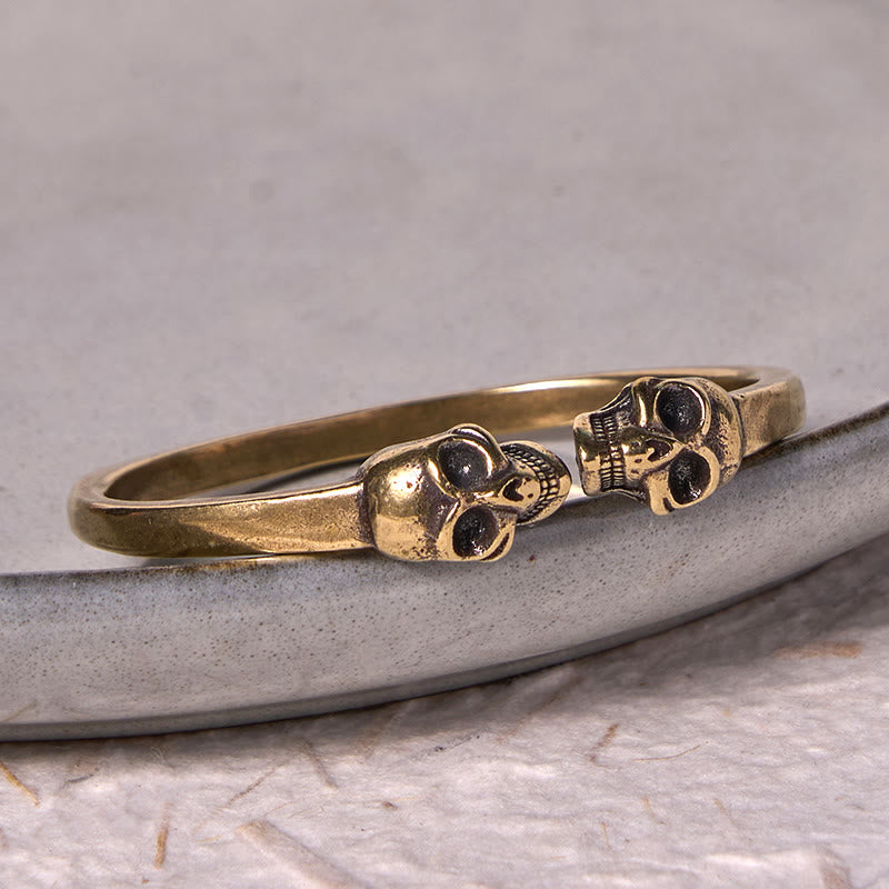 Copper Double Skull Spiritual Protection Bracelet Bangle
